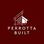 White Perrotta Built architectural mark and spaced lettering on a deep burgundy square.